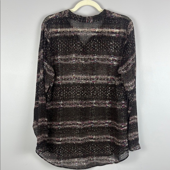Cabi Crochet Print Black Brown and Cream Buttoned Sheer Paris Blouse Size Large - Picture 12 of 12